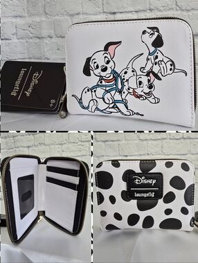 Loungefly 101 Dalmatians Puppy Dog Spots Disney White Black Zip Wallet New